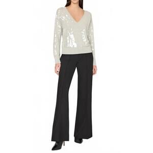 NEW MILLY ilaria sequin vneck sweater top in heather grey